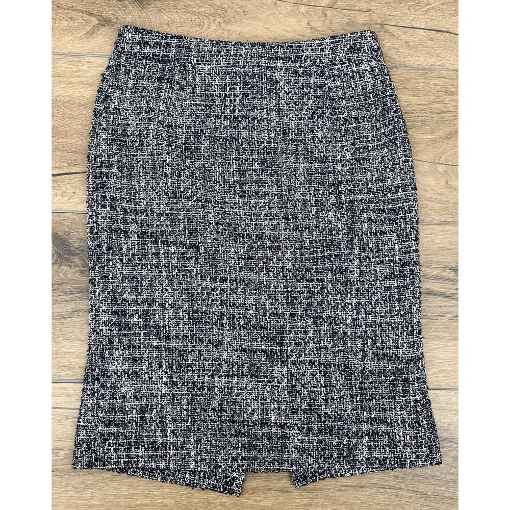 J Crew Tweed Pencil Skirt Size 4 Black White Career Knee Length Lined